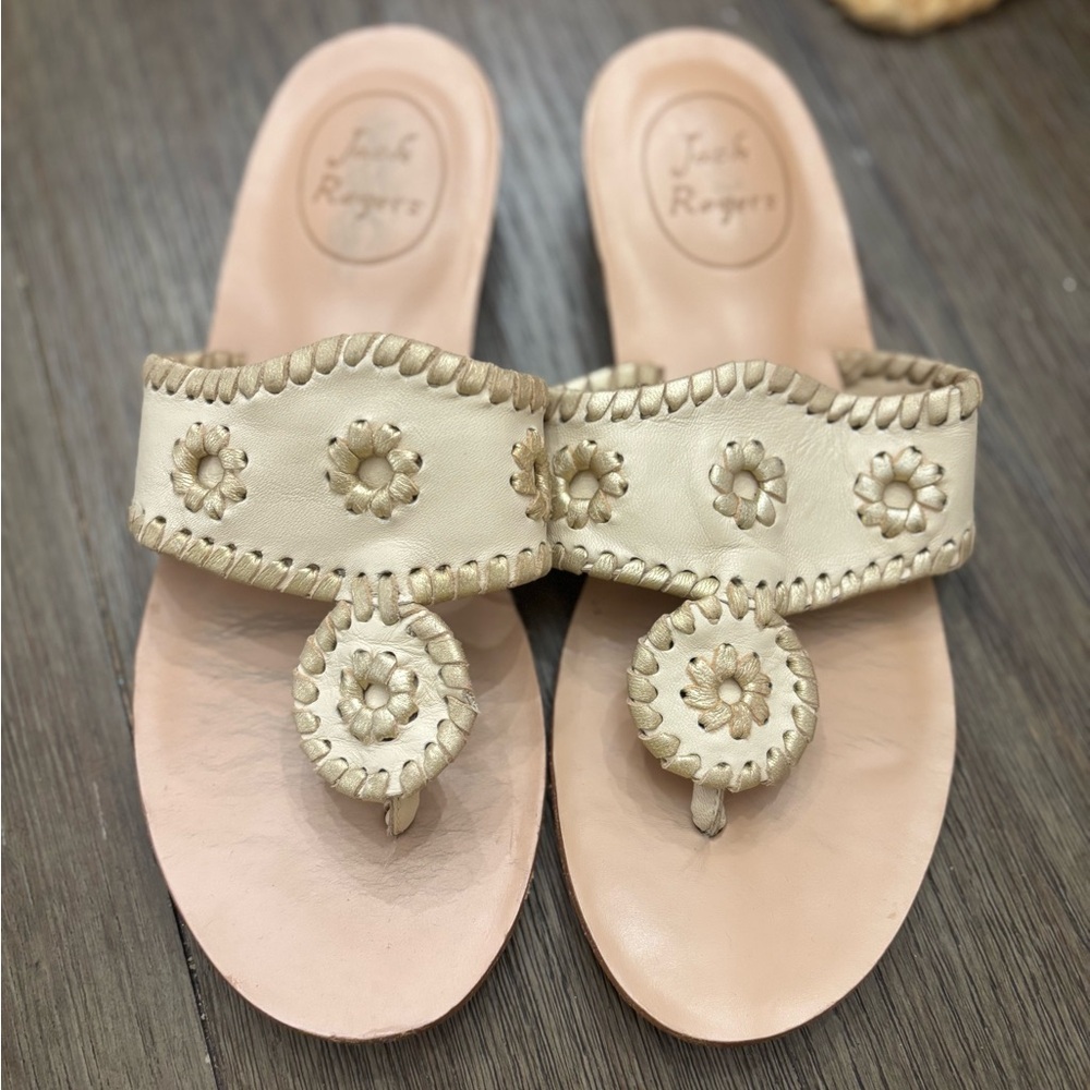Jack Rogers Cream Embellished Sandals